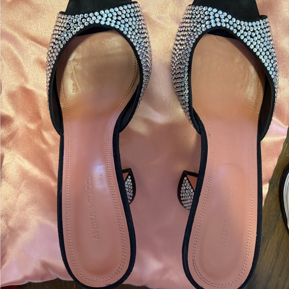 AMINA MUADDI  Black leather  Women's Shoes fully  embellished. Size 38.5